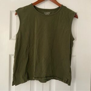 J Crew Women Top XS Organic Slub Olive Green Boxy Muscle Tee Tank Crew Neck